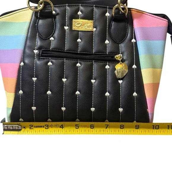 Betsy Johnson Rainbow Black Quilted Heart Satchel Handbag Purse Women’s - Picture 5 of 12